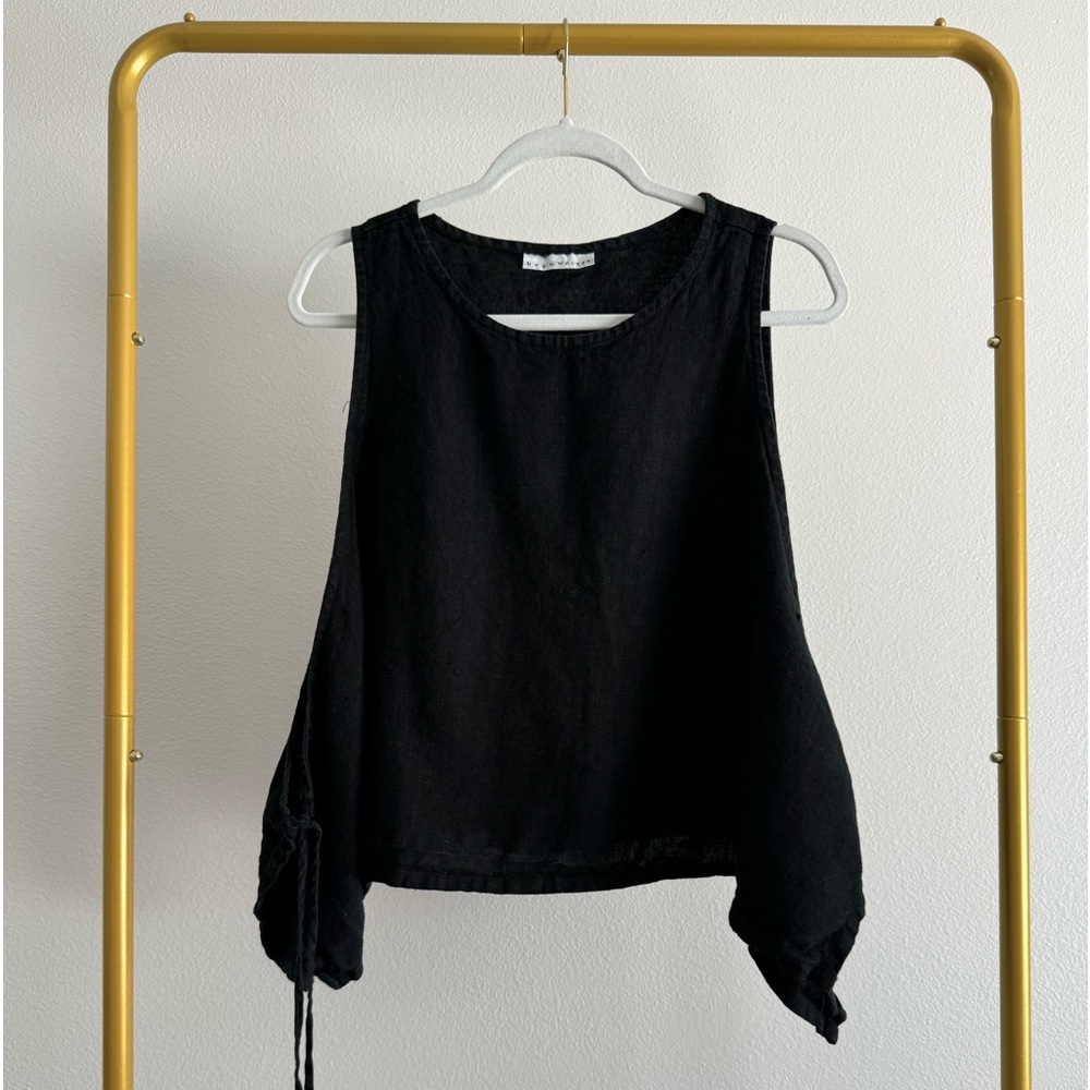 bryn Walker Black Sleeveless Linen Tank Top